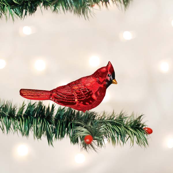 ORNAMENT SHINY RED NORTHERN CARDINAL