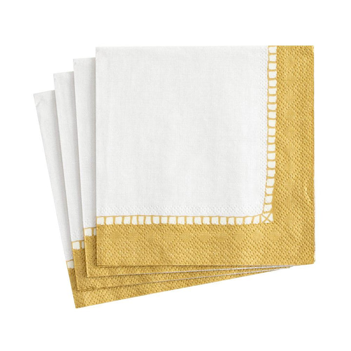 NAPKIN COCKTAIL PAPER LINEN BORDER GOLD