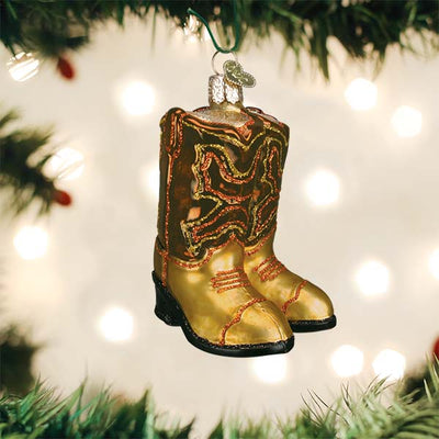 ORNAMENT BROWN PAIR OF COWBOY BOOTS