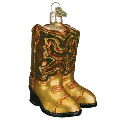 ORNAMENT BROWN PAIR OF COWBOY BOOTS