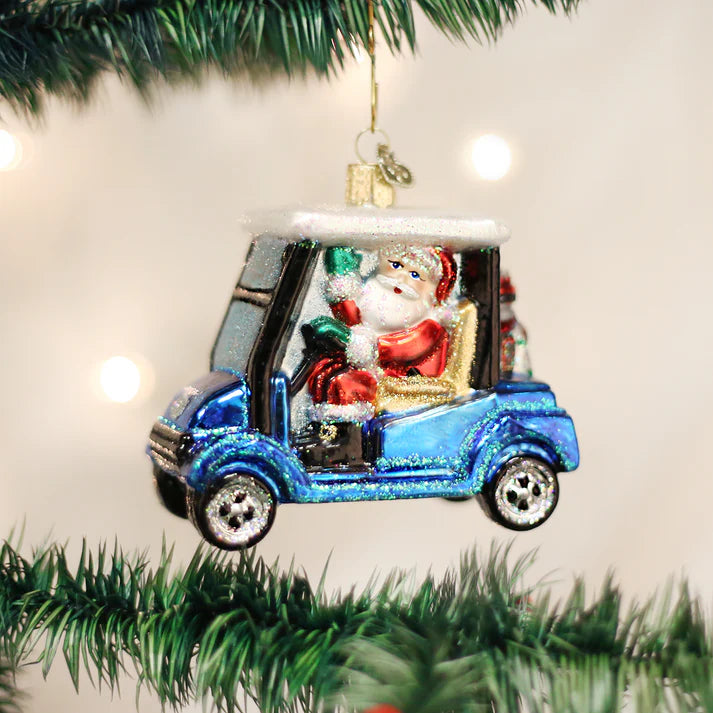 ORNAMENT GOLF CART SANTA