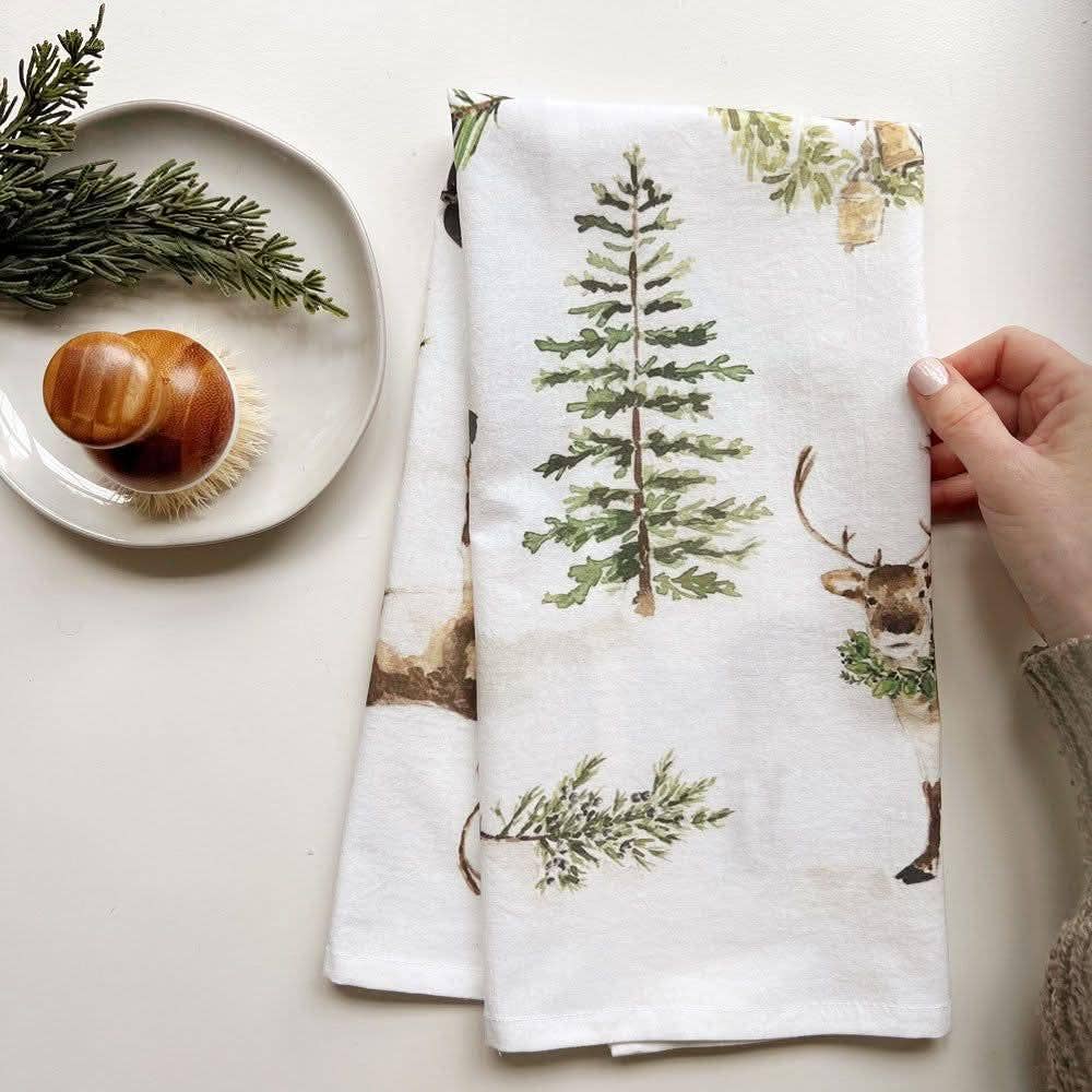 TEA TOWEL EVERGREEN CHRISTMAS COTTON FLOUR SACK