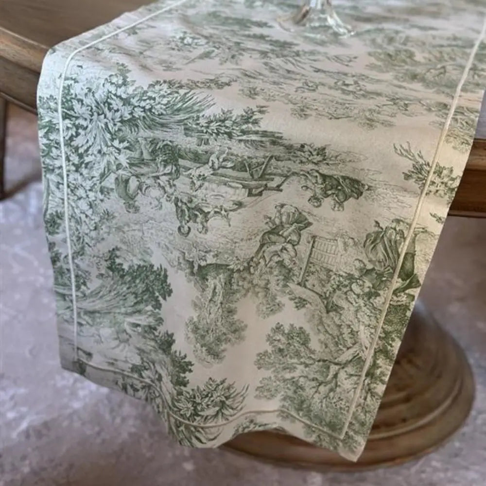 TABLE RUNNER TOILE GREEN&CREAM
