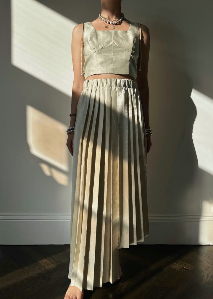SKIRT PLUME PLEATED PEARL
