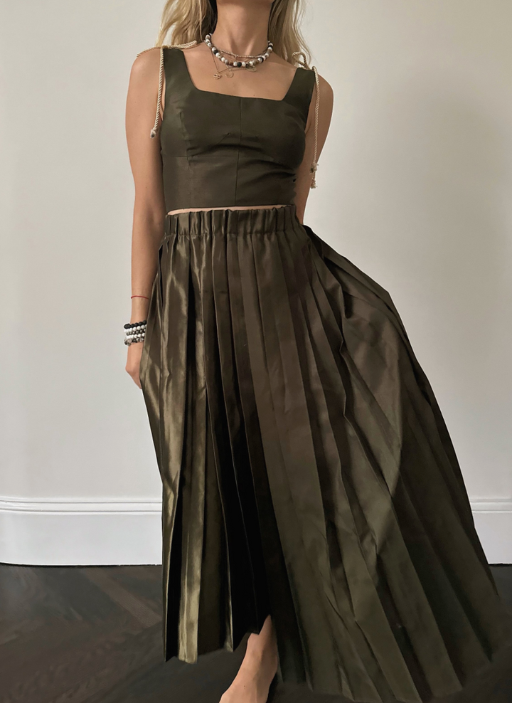 SKIRT PLUME PLEATED KELP