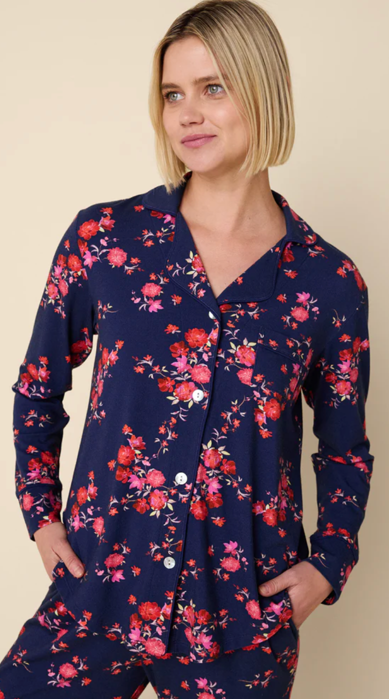 PAJAMA SET LONG SLEEVED ROSES NAVY