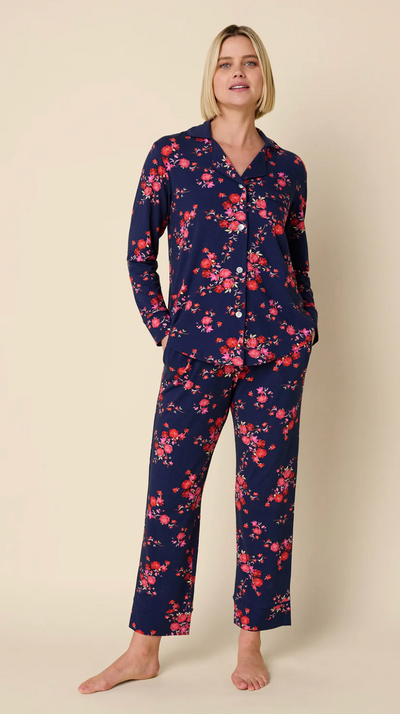 PAJAMA SET LONG SLEEVED ROSES NAVY