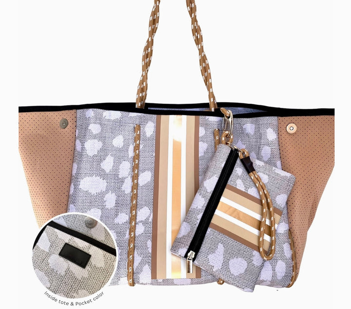 TOTE BAG NEOPRENE ANIMAL PRINT LINEN #78688