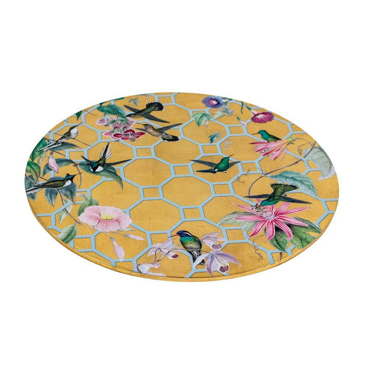 PLACEMAT HUMMINGBIRD TRELLIS GOLD ROUND #78944