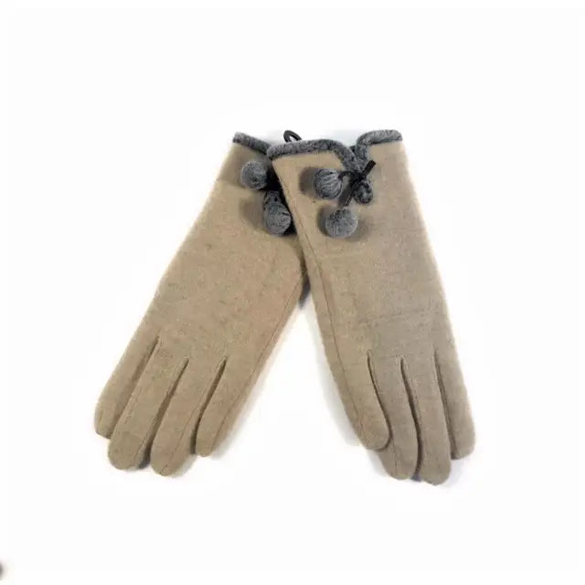GLOVES MICRO SUEDE W/ FAUX FUR & POM POM TRIM