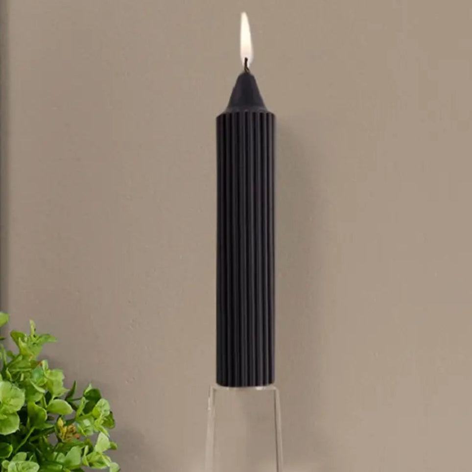 7" TAPER CANDLE RIBBED BLACK