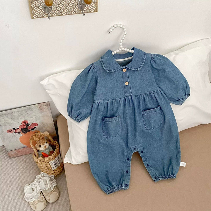 ROMPER DENIM TURN DOWN COLLAR