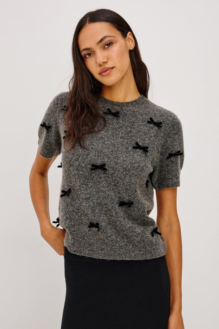 SWEATER MICHELE CHARCOAL VELVET BOWS
