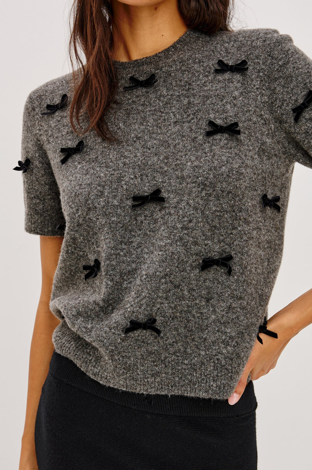SWEATER MICHELE CHARCOAL VELVET BOWS