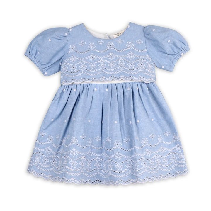 DRESS CHAMBRAY BABY DRESS+BLOOMER OCEAN BLUE