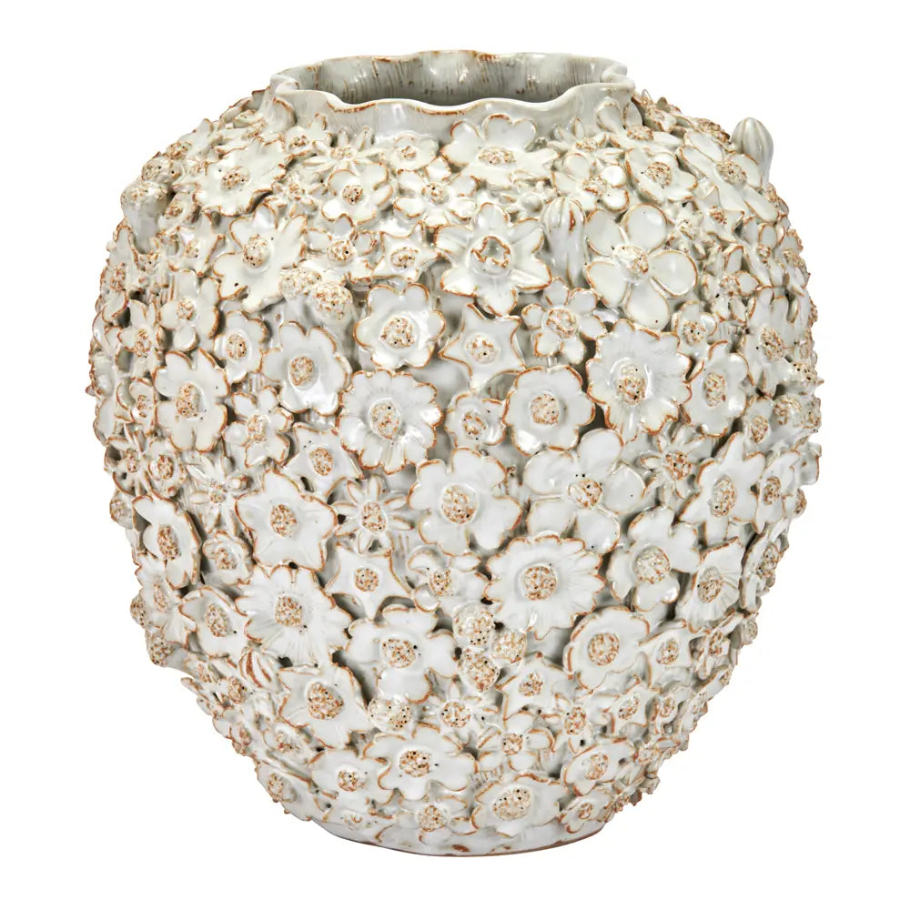 LG VASE WHITE FLORAL 11H