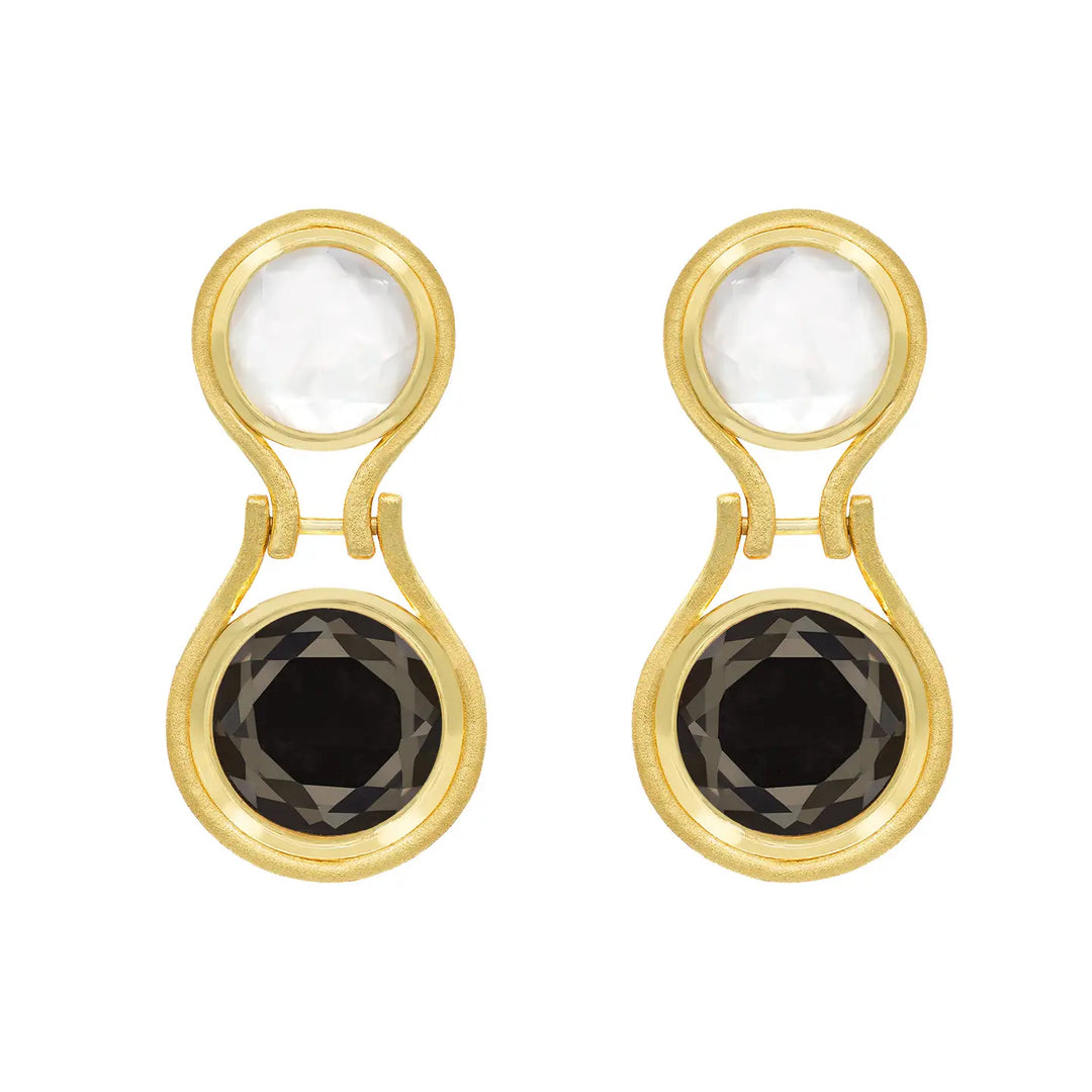 EARRINGS MOP & PYRITE STONE