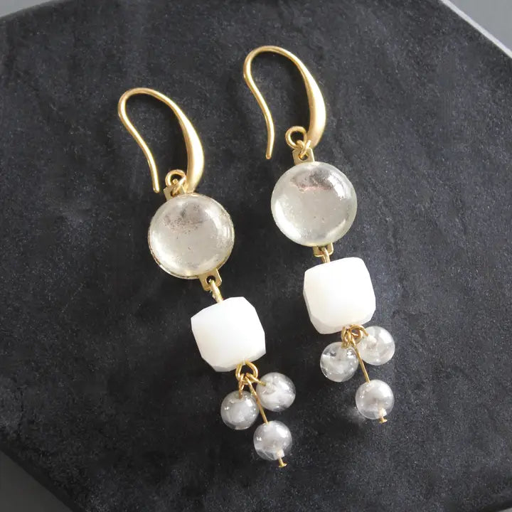EARRINGS CLUSTER WITH VINTAGE MIRROR GLASS