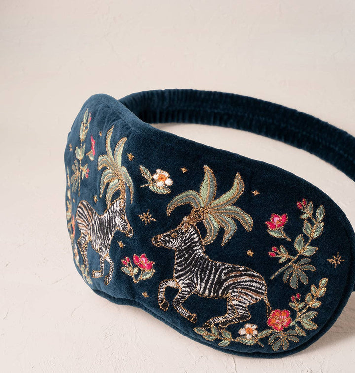 EYE MASK WILD ZEBRA PALM NAVY