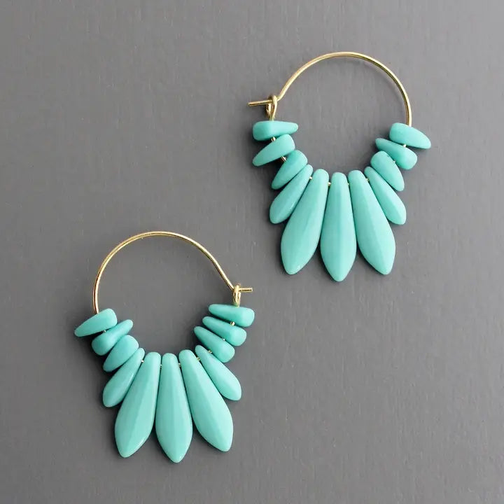 EARRINGS GOLD PLATED BRASS HOOP WITH CZECH GLASS
