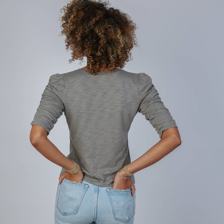 BLOUSE RUCHED ELBOW LENGTH SMOKEY GREEN