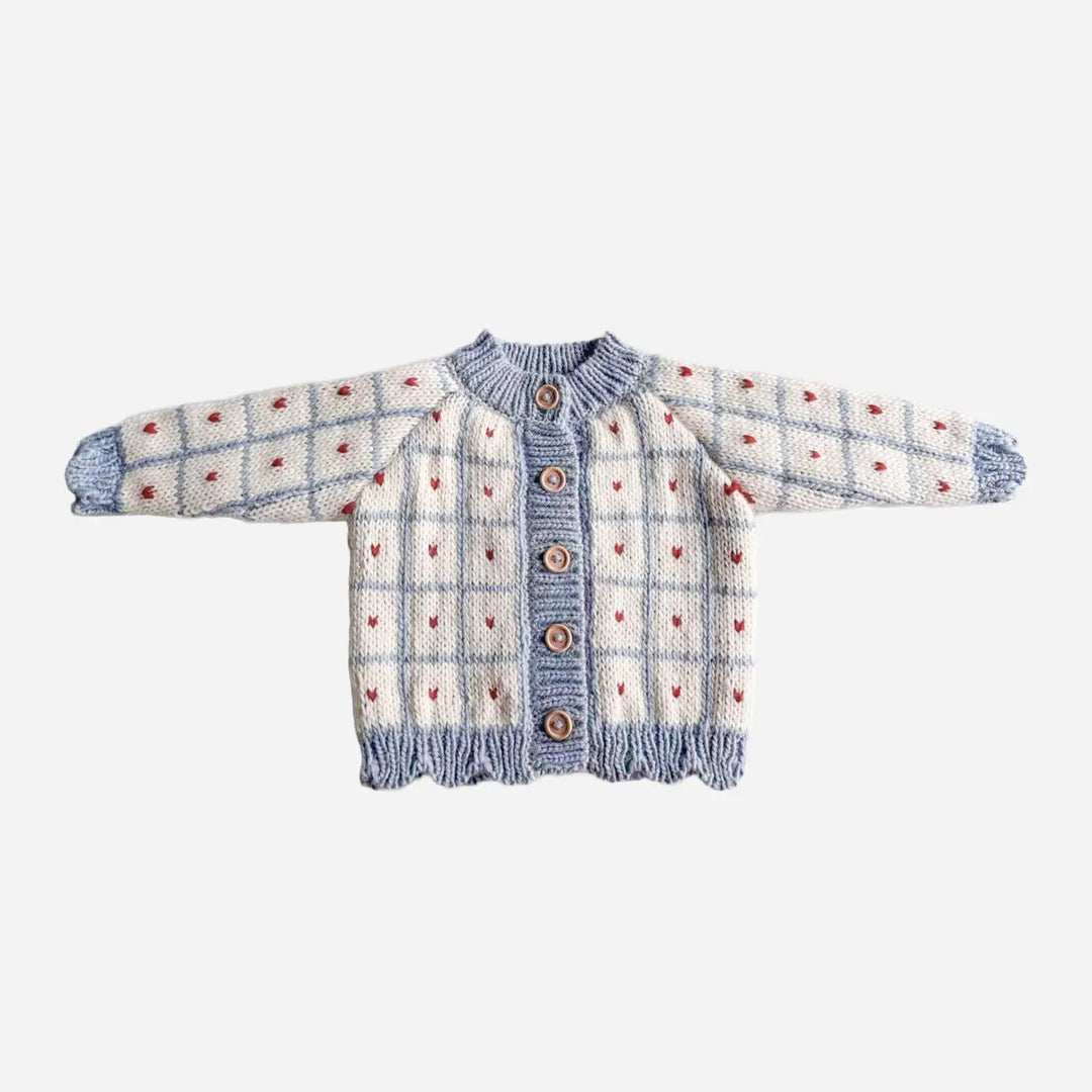 BABY CARDIGAN HEART BLUE CHECKERED