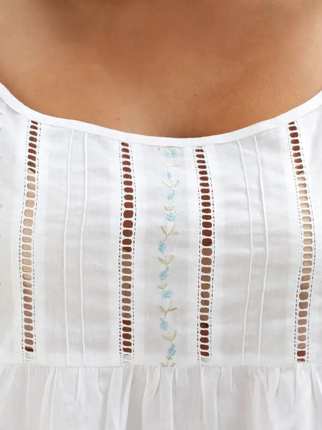 NIGHTGOWN WHITE STRAP SLEEVES EYELET LACE