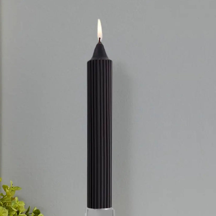 9" TAPER CANDLE RIBBED BLACK