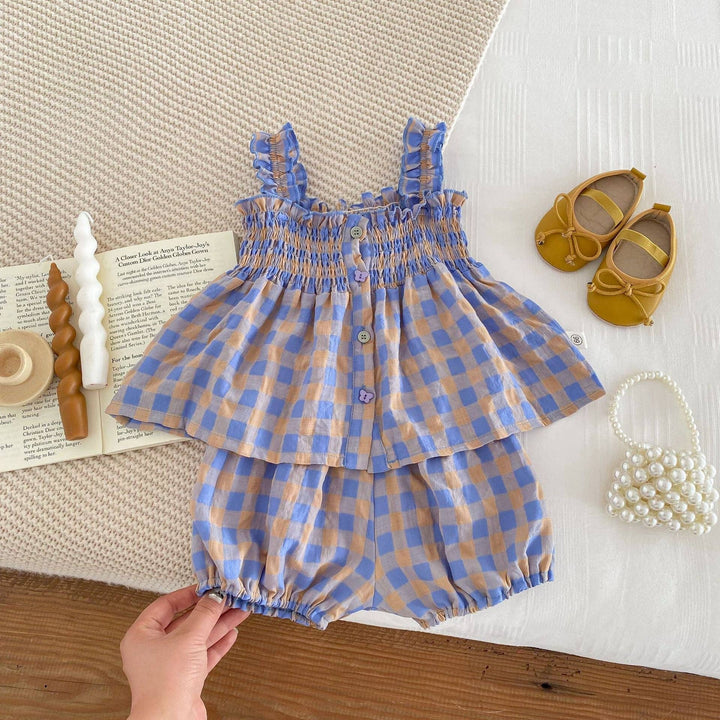 2-PIECE DRESS & SHORTS PLAID STRAP