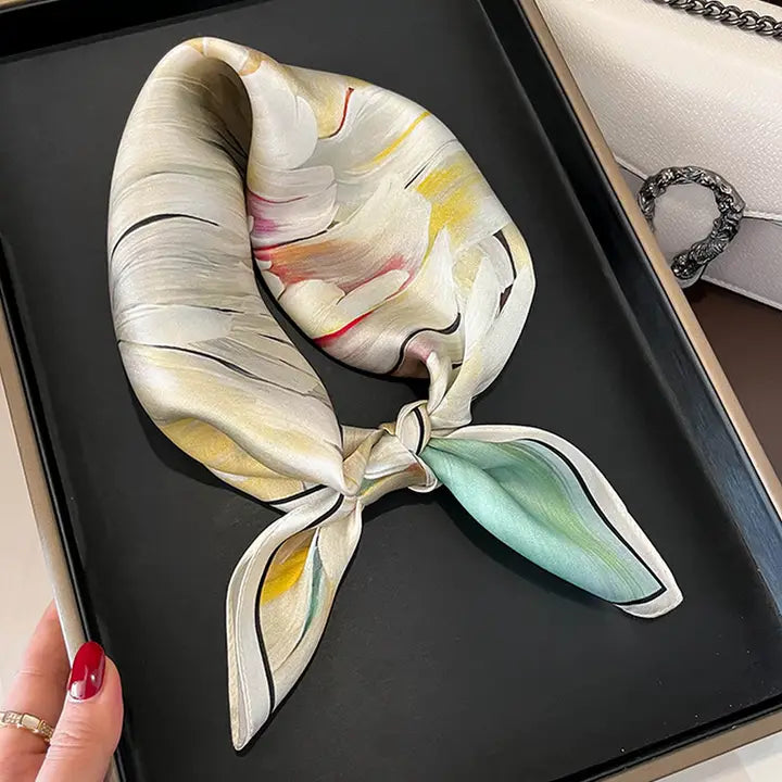 SCARF 100% SILK CAMELLIA BLOOM BEIGE