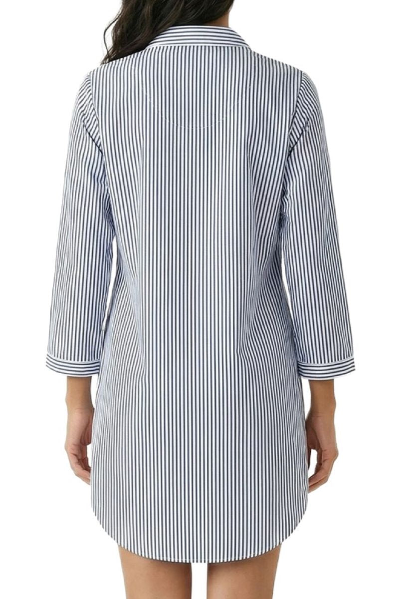 ALEX LONG SLEEVE WOVEN NIGHTSHIRT NAVY STRIPE