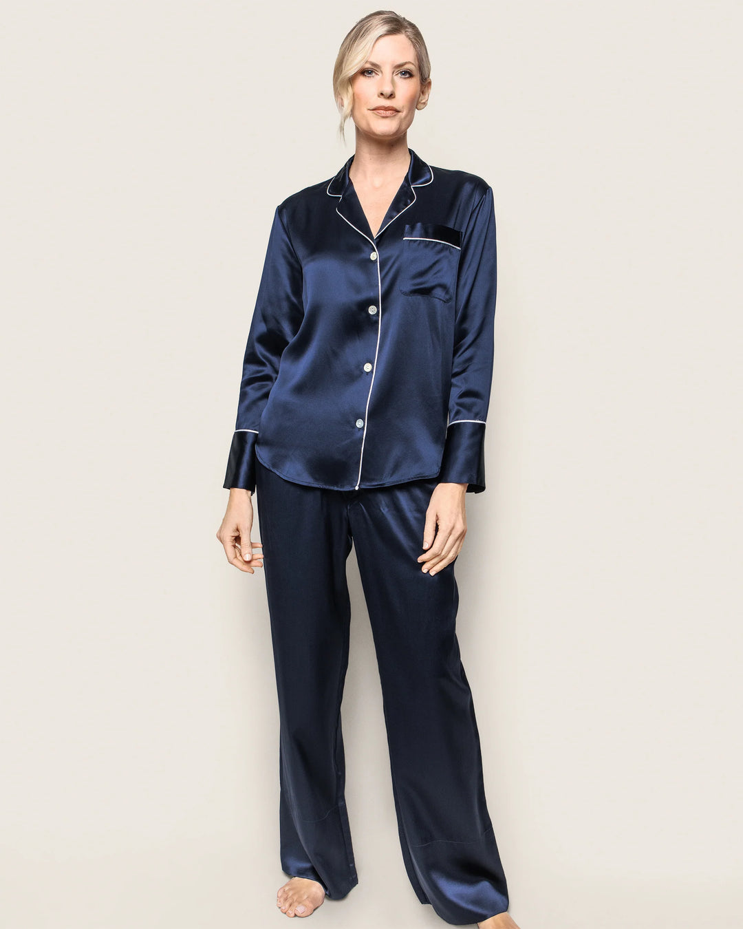PAJAMA SET SILK NAVY LONG