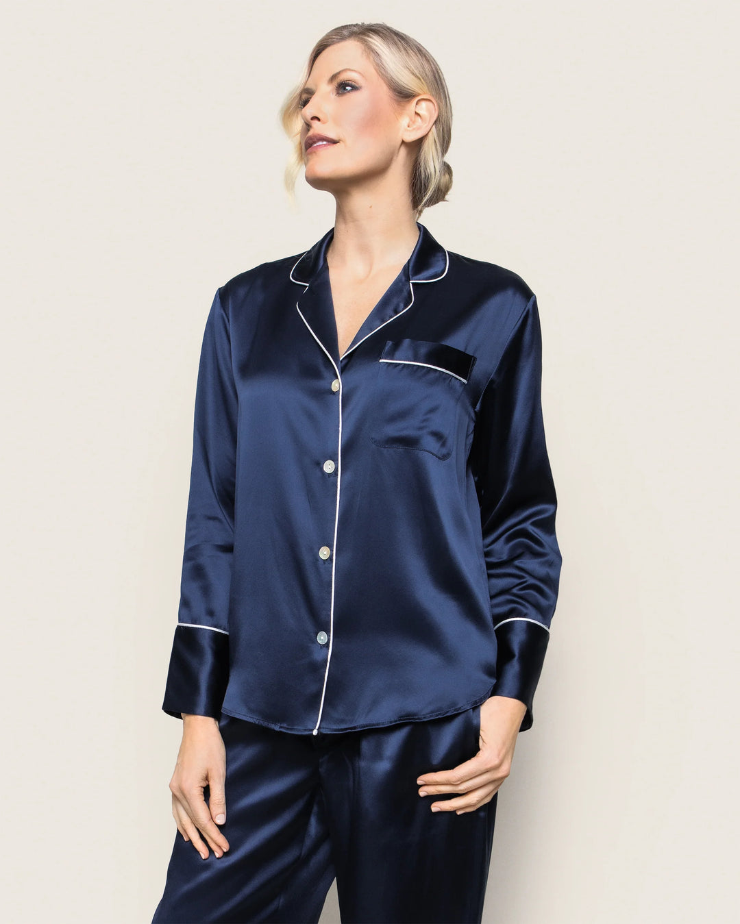PAJAMA SET SILK NAVY LONG