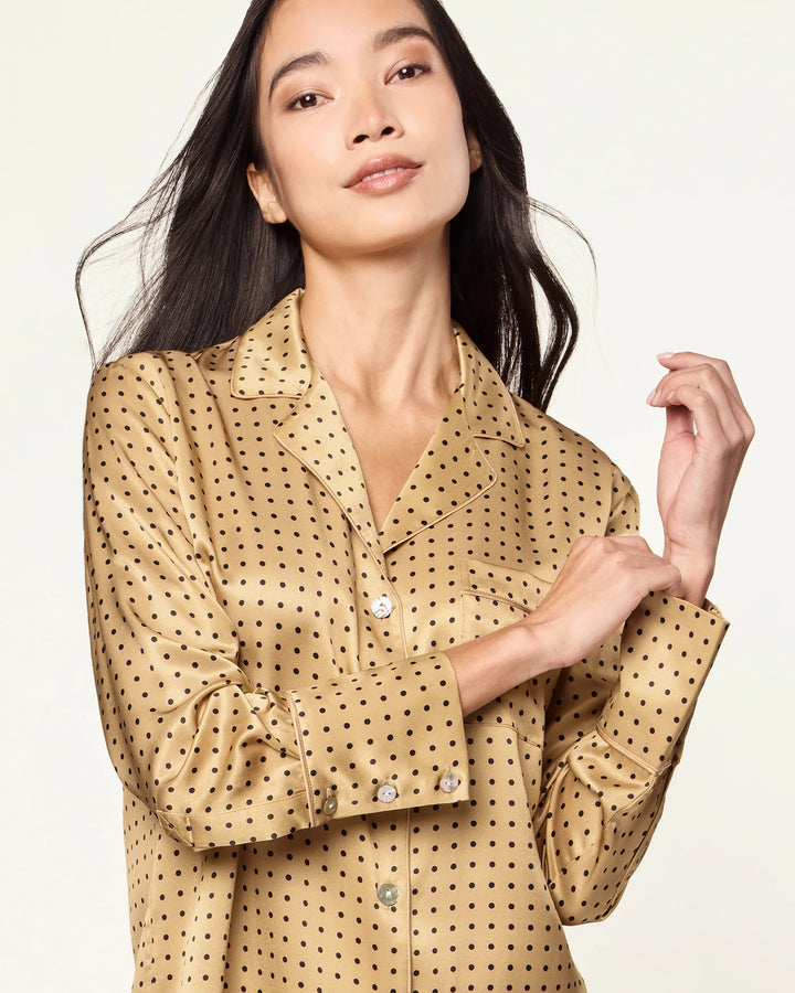 PAJAMA SET IN GOLD WITH BLACK POLKA DOT