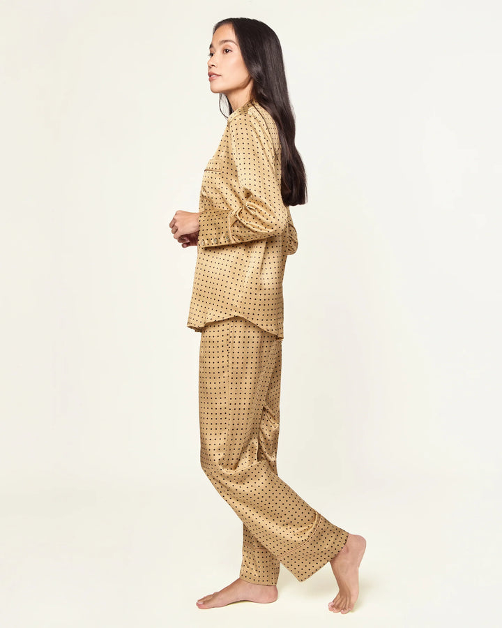 PAJAMA SET IN GOLD WITH BLACK POLKA DOT