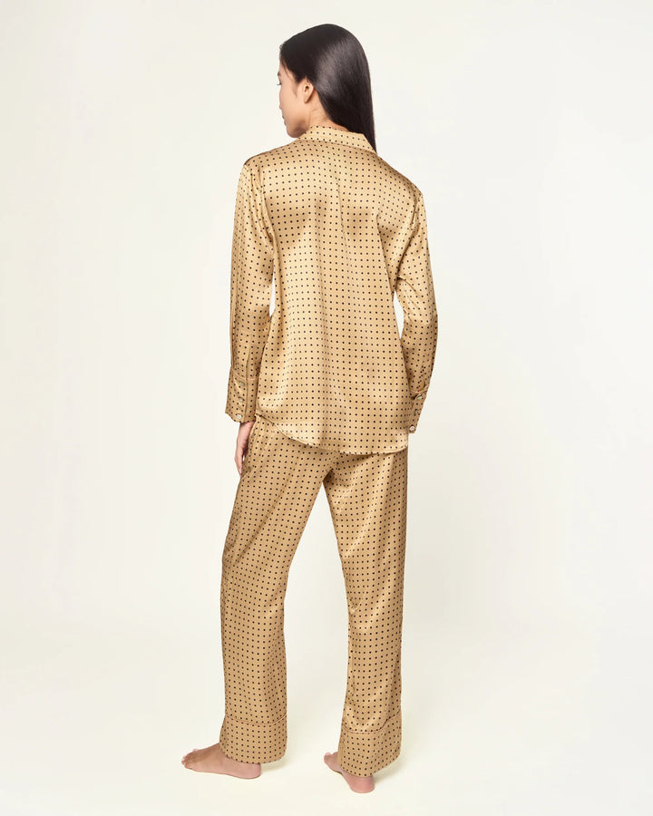 PAJAMA SET IN GOLD WITH BLACK POLKA DOT