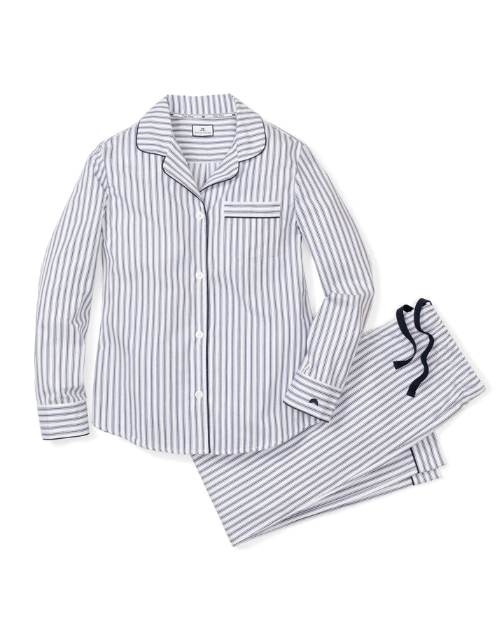 PAJAMA SET LONG NAVY FRENCH TICKING