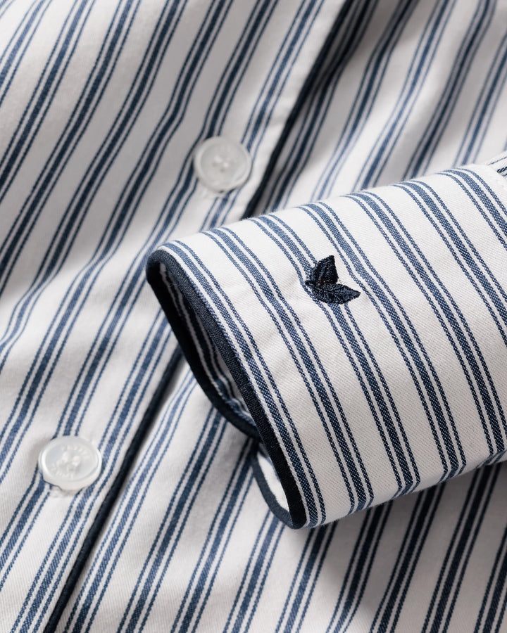PAJAMA SET LONG NAVY FRENCH TICKING
