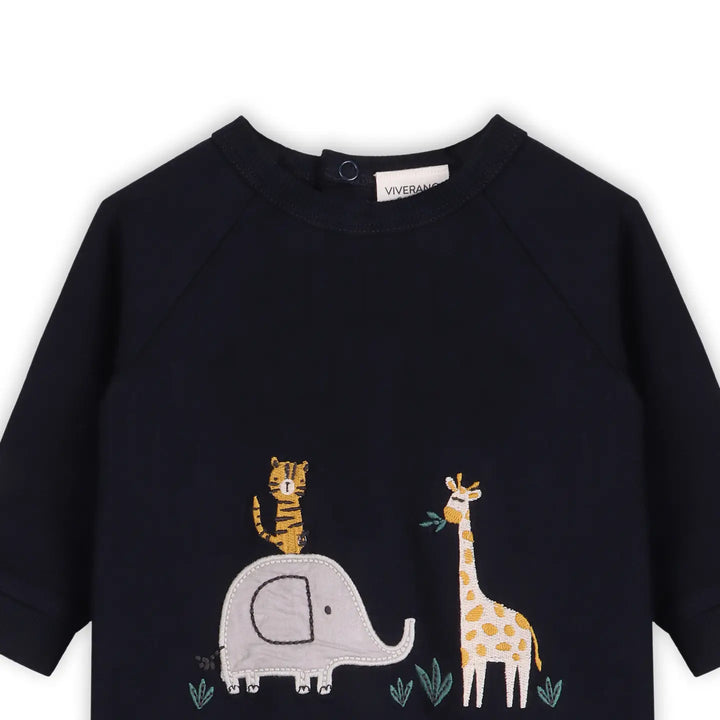 JUMPSUIT ANIMAL SAFARI EMROIDERED NAVY BLUE