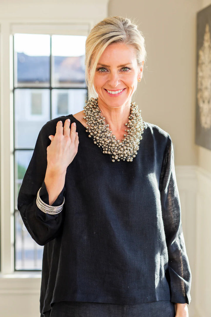 TOP LINEN DOUBLE LAYER BLACK