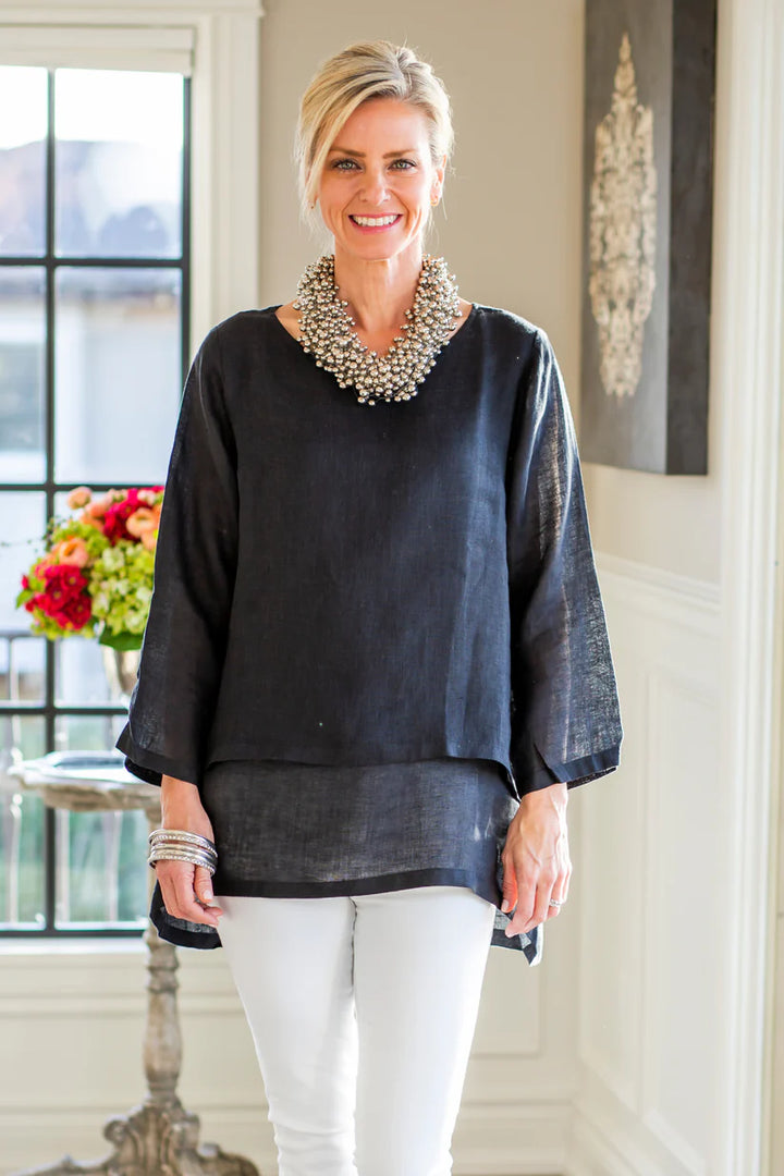 TOP LINEN DOUBLE LAYER BLACK