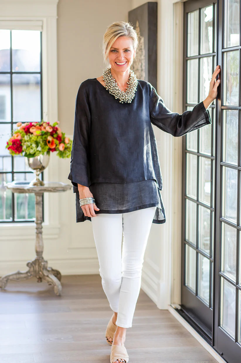 TOP LINEN DOUBLE LAYER BLACK