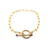 BRACELET MOONSTONE TOGGLE GOLD PAPERCLIP 6.25 INCH