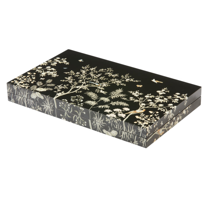 BACKGAMMON LACQUER BLACK CHINOISERIE