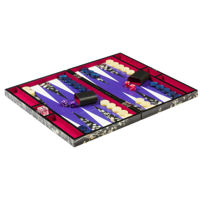 BACKGAMMON LACQUER BLACK CHINOISERIE