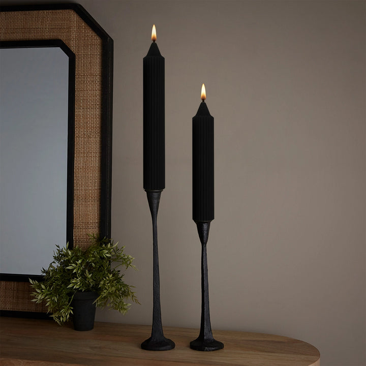 9" TAPER CANDLE RIBBED BLACK