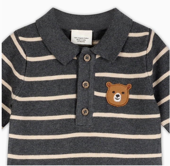 JUMPSUIT BEAR FACE STRIPE & COLLAR