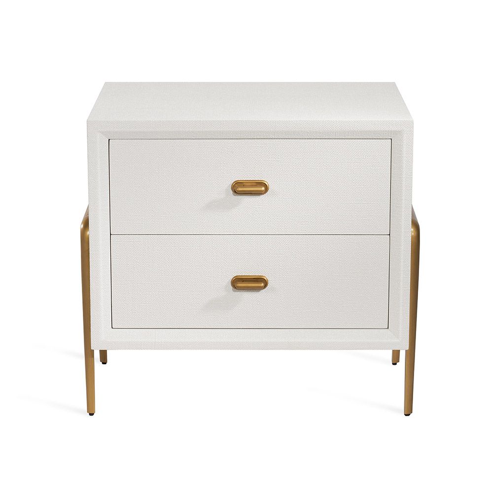 BEDSIDE TABLE WHITE LINEN BRASS #59058