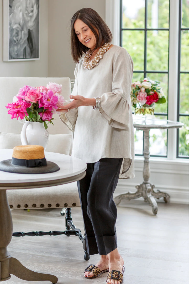 TOP BELL SLEEVE LINEN FLAX