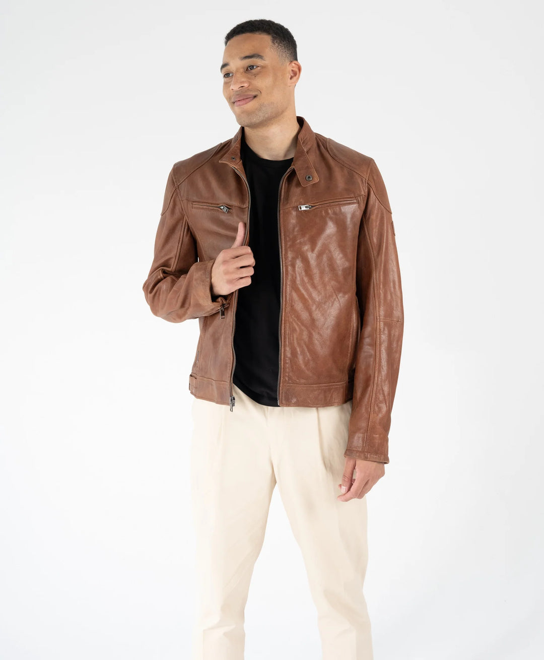 JACKET MEN'S LEATHER BIKO UF COGNAC